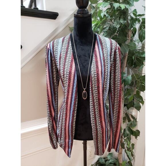 BCBGeneration Women's Multi Lined Striped Long Sleeve Open Front Blazer Size L - Picture 14 of 16
